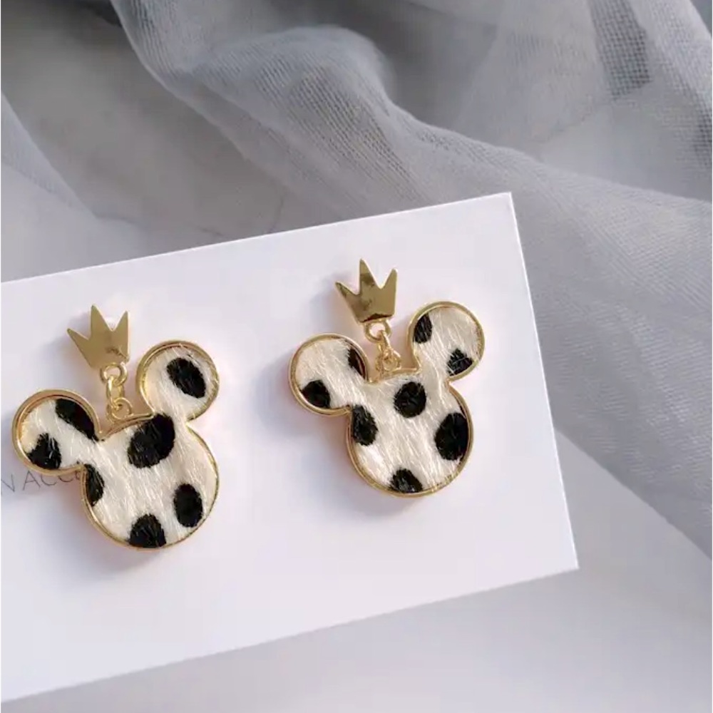 Disney Cow Print/Leopard Mickey Mouse Minnie Cartoon 925 Sterling Stud Earring